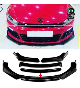Vw Scirocco R Siyah Renkli Şeritli Dilli Ön Lip 4 Prç Parlak Siyah ABS