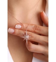 Rose Zirkon Taşlı Kutup Yıldızı Gümüş Kolye