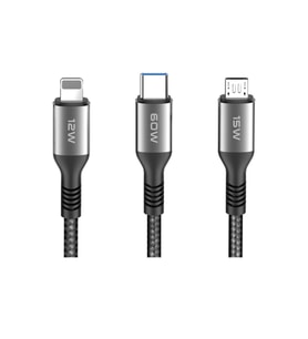 Dc62 3in1 Type-c To 60w Type-c / 12w Lightning / 15w Micro 1.2m Hızlı Şarj Kablo - Siyah