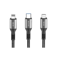 Dc62 3in1 Type-c To 60w Type-c / 12w Lightning / 15w Micro 1.2m Hızlı Şarj Kablo - Siyah