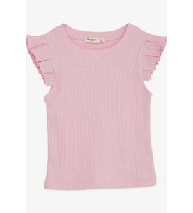 Breeze Kız Çocuk Crop Tişört Kolları Fırfırlı 8-14 Yaş, Pembe