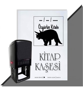 Kişiye Özel  Dinazor Silüeti Tarihli Kitap Kaşesi (Siyah)