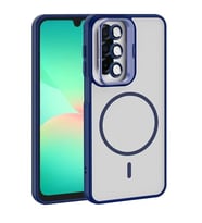 Coverzone Samsung Galaxy A17 ile Uyumlu Z-Etro MagSafe Wireless ?arj Destekli, G��l� Manyetik Tutucu, Stand Olabilen, Kamera Lens Hediyeli Koruyucu K?l?f Lacivert