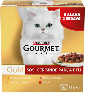 Gold Parça Sığır Etli Yaş Kedi Maması Multipack 85 gr.(8 Al 6 Öde)