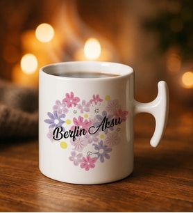 BK Gift Kişiye Özel İsimli Çiçek Tasarımlı Hammer Kulplu Beyaz Kupa Bardak-17, Arkadaşa Hediye, Sevgiliye Hediye, Doğum Günü Hediyesi