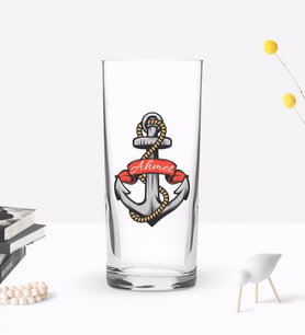 BK Gift Kişiye Özel Renkli Baskılı Çapa Tasarımlı Rakı Bardağı-3 (Beyaz)