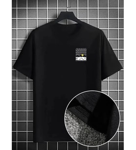 Erkek Dağ Grafikli Tişört, Yaz Için Büyük Beden Rahat T-shirt - Siyah
