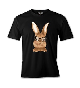 A Cute Rabbit with Glasses Siyah Erkek Tshirt