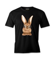 A Cute Rabbit with Glasses Siyah Erkek Tshirt