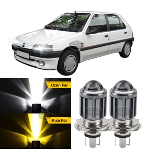 Peugeot 106 1991-2004 Uyumlu Mercekli Far Ampulü Led Xenon Sarı-Beyaz Far Şimşek Etkili Uzun Kısa 