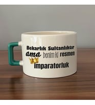 Bekarlık Sultanlıktır Ama Baskılı Yeşil Kulplu C Fincan