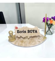 Sümen Ofis için Doğal Onix Mermer İsimlik Gold Tasarımlı Kalem ve Atatürk Biblo