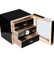 Falconetti Çekmeceli 3 Katlı Siyah Sedir Humidor Puro Kutusu rb80