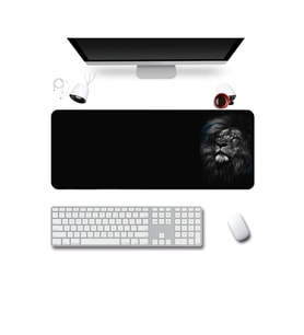 SonicTouch UltraGrand Mavi Gözlü Aslan Xxl Gaming Oyuncu Masaüstü Siyah Klavye Mouse Pad 40x90Cm