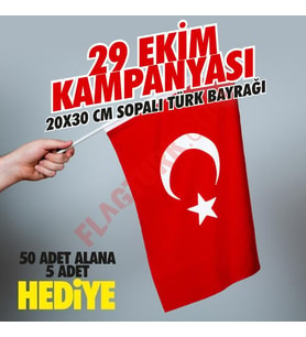Sopalı Türk Bayrağı 20x30 cm Alpaka Kumaş 50 Adet+5 Adet HEDİYE