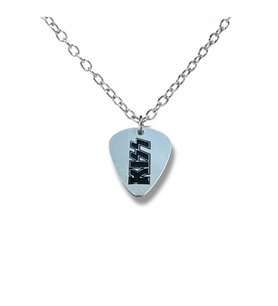 KISS Rock Grubu Pena Şeklinde Çift Taraflı Rock İşaretli Metal Zincirli Unisex Kolye (Gümüş)