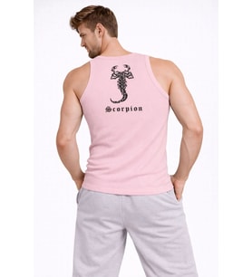 Erkek Fitilli Atlet Sıfır Yaka Slim Fit Arka Baskılı Spor Atlet - Pembe