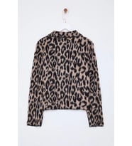 Stil Modern Kadın Regular Standart Kol Polo Yaka Leopar Desenli Triko Hırka (Kahverengi)