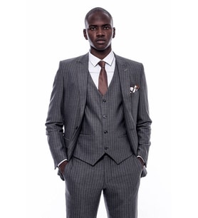 Çizgili Slim Fit Antrasit Erkek Takım Elbise - Wessi (Taba)