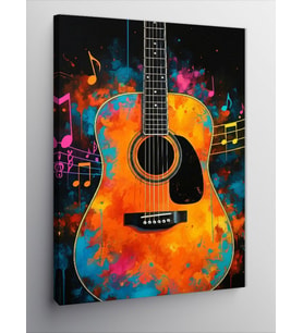Kanvas Tablo Renkli Akustik Gitar