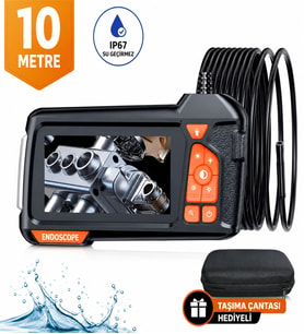 UltraTekno 10 Metre Endoskop Kamera 1080P HD Boru İçi Görüntüleme Kamerası 4.3" IPS Ekranlı IP67 Su Geçirmez Yılan Kamera + Taşıma Çantası