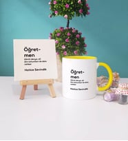 Öğretmen Kupa Bardak Lacivert Dekoratif Taş Baskı (Model 4)