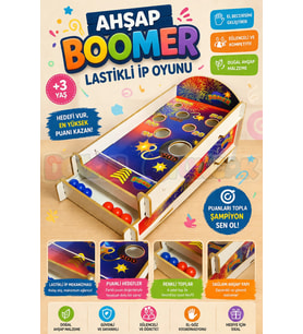 Ahşap Boomer Lastikli İp Oyunu - Pinball Oyunu - Deliğe Top Atma Oyunu - Pinbal Ahşap Oyuncak - Boom