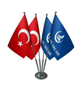 Masa Üstü Ülkü Ocakları Bayrağı Türk Bayrağı Dörtlü Krom Direk Masa Bayrak Seti