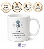 Podcaster Mikrofon Sessiz Oda Sohbet Temalı Kupa Bardak Hediye