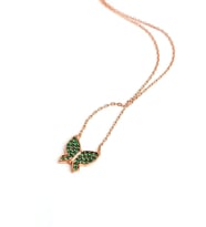 Yeşil Zirkon Taşlı 925ayar Gümüş Rose Minimal Kelebek Kolye