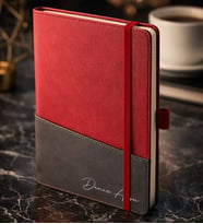 BK Gift Kişiye Özel Kırmızı Termo Deri Defter -17, Kartvizit Bölmeli, Çizgili Ivory Kağıt