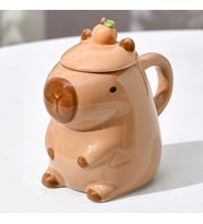 Capybara Kupa Kapaklı Hediyelik Özel Tasarım KAHVERENGİ