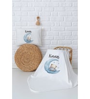 Pia Baby Premium %100 Pamuk Çift Kat Penye Battaniye ve Yastık Kılıfı Yenidoğan Erkek Bebek Hediyesi 5071-10 (Ekru)