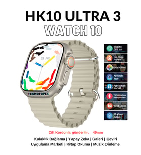 Watch 10 Series HK10 Ultra 3 Amoled Ekran G-Sensör 2.02 Inç Yapay Zekalı Kulaklık Eşleştirmeli Akıllı Saat (Krem)