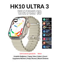 Watch 10 Series HK10 Ultra 3 Amoled Ekran G-Sensör 2.02 Inç Yapay Zekalı Kulaklık Eşleştirmeli Akıllı Saat (Krem)