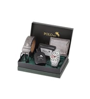 Polo Air Klasik Metal Kasa Erkek Kol Saati Cüzdan Kemer Kartlık Parfüm Seti Gümüş Kırmızı Renk PL-7093E5
