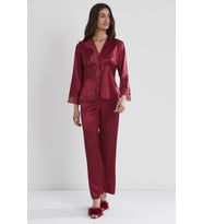 Saten Dantelli Pijama Takımı  (Bordo)