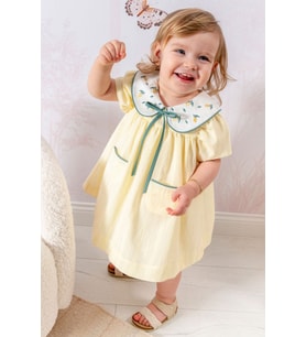 Miniğimin Cicileri Limon Nakışlı Bebe Yaka Kız Bebek Elbise - Sarı