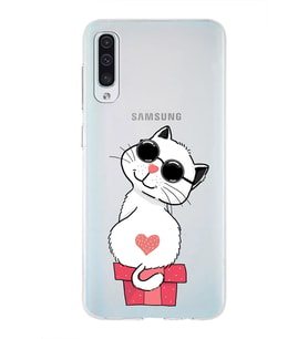 Samsung Galaxy A50s Uyumlu Kapak Cool Cat Tasarımlı Şeffaf Silikon Kılıf