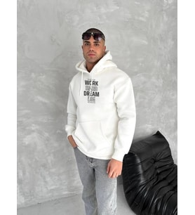 Kışlık Üç İplik Kapşonlu SweatShirt - Beyaz
