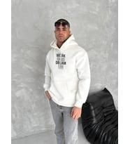 Kışlık Üç İplik Kapşonlu SweatShirt - Beyaz