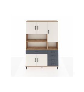 Arges Dolap 9 Raflı 5 Çekmeceli 5 Kapaklı 132x30x195 Çam-Aytaşı/Antrasit