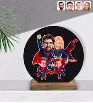 BK Gift Kişiye Özel Süper Aile Karikatürlü Yuvarlak Ahşap Biblo-4