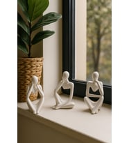 Ev & Ofis Dekoru – Beyaz 3’lü İnsan Figürü Seti  El Yapımı Minimalist Heykel Takımı
