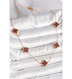 316L Çelik Gold Renk Zincir Bordo Yonca Model Kadın Kolye 5886 - SSSSSS5682-9056