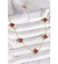 316L Çelik Gold Renk Zincir Bordo Yonca Model Kadın Kolye 5886 - SSSSSS5682-9056