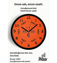 İsme Özel Hello Diyen Ayı Çocuk Odası Duvar Saati Orta Boy 30 cm Siyah Camlı Sessiz