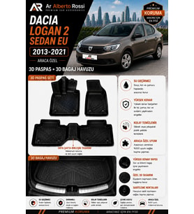 DACIA LOGAN 2 SEDAN 2013-2021 Araca Özel 3D Paspas + 3D Bagaj Havuzu