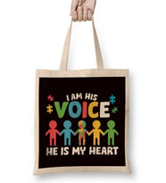 Autism Voice Heart Puzzle Ribbon Support Autistic Awareness Bez Çanta Uzun Saplı