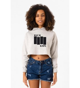 G-Dragon Rich Kids Beyaz Kırçıllı Kadın Crop Kapşonlu